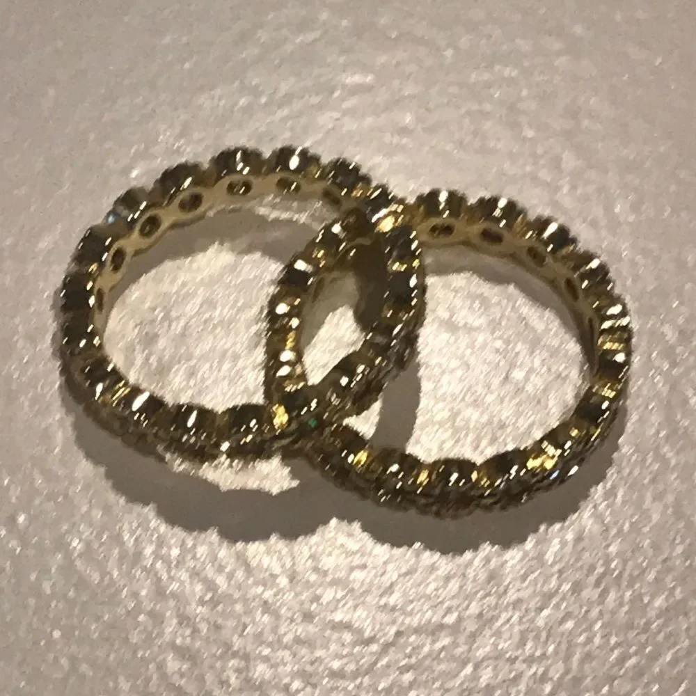 2 ETERNITY RINGS STACK SIMULATED DIAMOND COSTUME CZ GOLD TONE